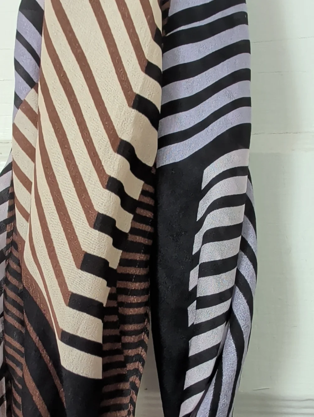 Vince Camuto Silk Scarf Black Brown Horizontal Striped Lightweight Rectangle VTG
